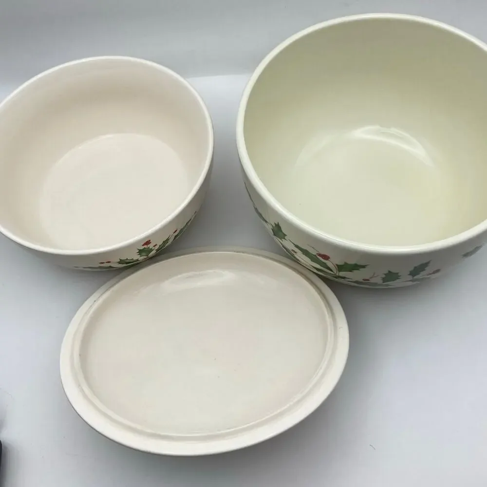 Lenox Holiday Holly Berry Medium Serving Bowl and Small Bowl with Lid *READ*
